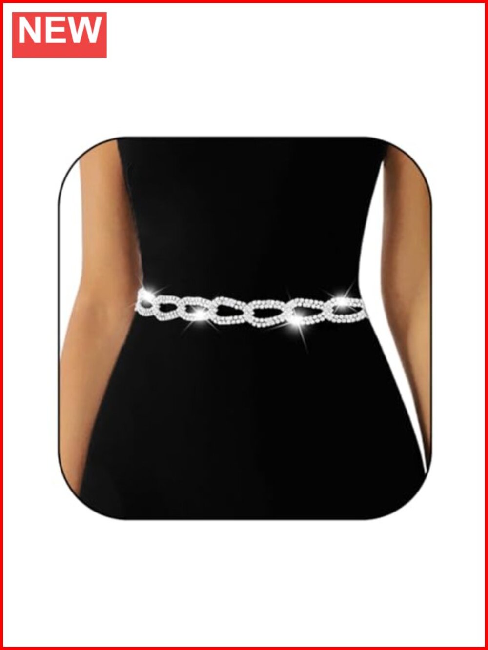 Rhinestone Chain Belt Sparkle Crystal Waist Belt for Dress Formal Party Women
